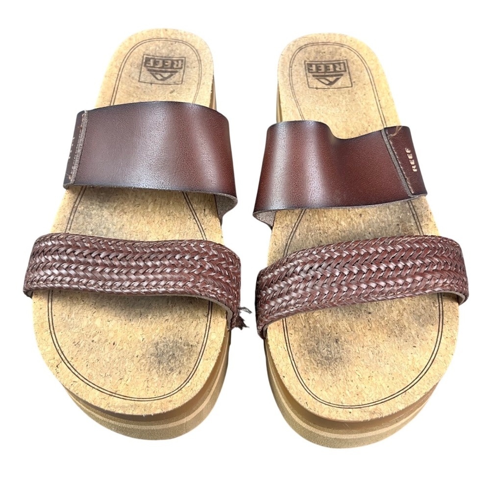 Reef Cushion Vista Hi Brown Braided Platform Slide Sandals Womens Size 10